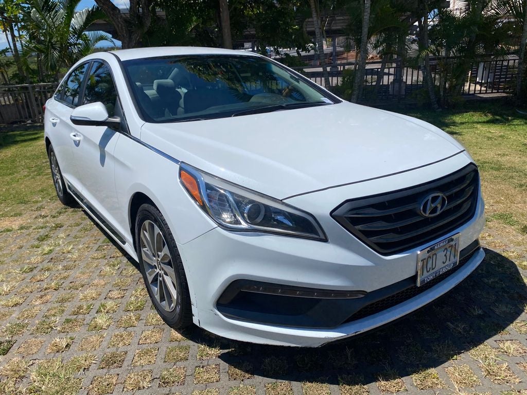 2015 Hyundai Sonata Sport in Quartz White Pearl — front three-quarter view