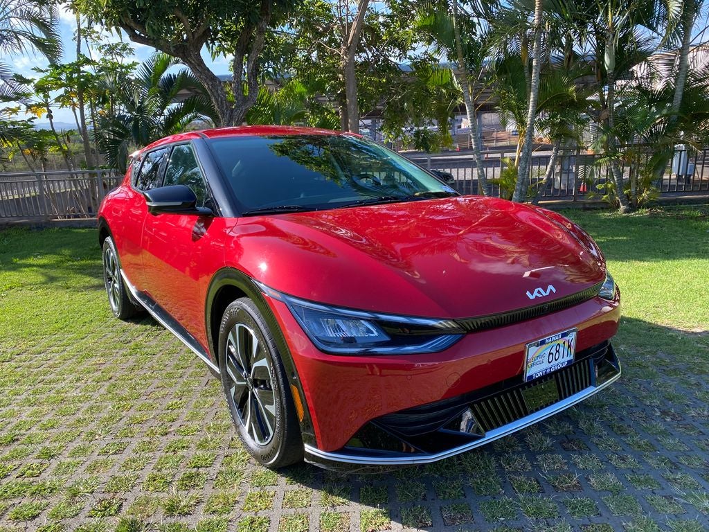 2022 Kia EV6 Wind in Runway Red — front three-quarter view