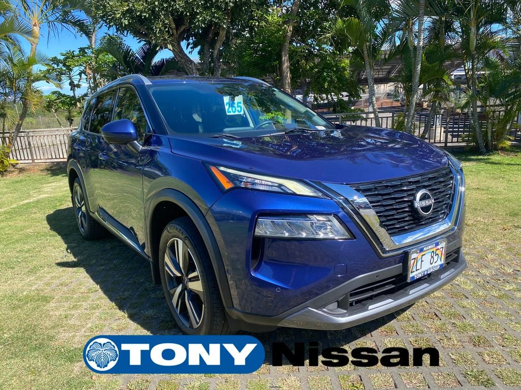 2023 Nissan Rogue SL in Caspian Blue Metallic — front three-quarter view